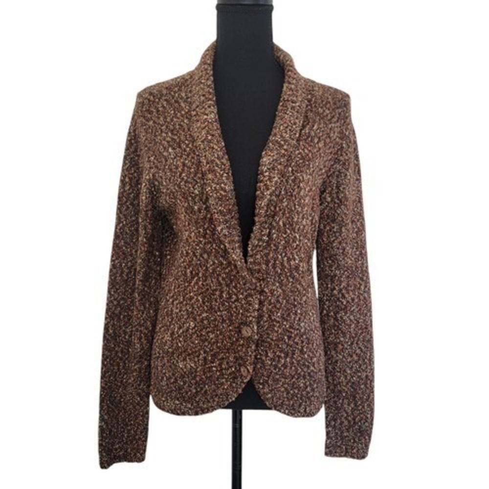 Alfani Brown Marled Knit Blazer Cardigan Shawl Collar Sweater Large Wool Blend